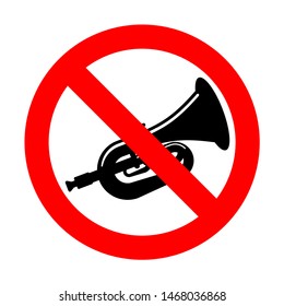 Stop beep Trumpet isolated. Ban hooter. Red prohibition road sign 