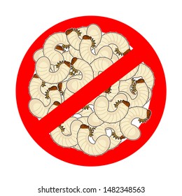 Stop Beetle larva. Ban Maggot. Red prohibition road sign 