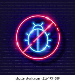 Stop Beetle pest neon icon. Gardening and agriculture concept. Vector sign for design, website, signboard, banner, advertisement.