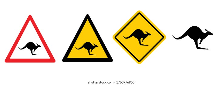 Stop Beware no kangaroo Caution, kangaroo sign No kangaroos feeds symbol signs Do not enter or cross forbidden to entry allowed Flat vector jumping pictogram No ban Forbid feeding mammal on safari