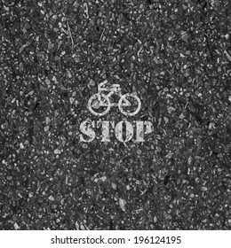 Stop Bicycle road and asphalt background texture