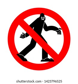 Stop Bigfoot. Ban Yeti. Red prohibition road sign. No sasquatch