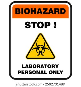 Stop, Biohazard laboratory personal Only, sign and sticker vector