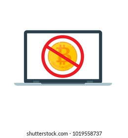 Stop Bitcoin. It is forbidden Cryptocurrency. Red prohibitory sign. Vector illustration