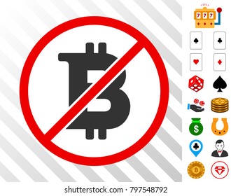 Stop Bitcoin pictograph with bonus casino pictographs. Vector illustration style is flat iconic symbols. Designed for gambling apps.