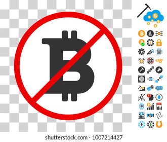 Stop Bitcoin pictograph with bonus bitcoin mining and blockchain graphic icons. Vector illustration style is flat iconic symbols. Designed for crypto currency websites.