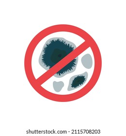 Stop Black Mold Growth On Wet House Wall. Mildew Fungal Spores Warning Sign. Vector Illustration