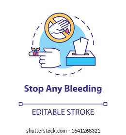 Stop bleeding recommendation concept icon. First aid, medical course, bandage, injury compression thin line illustration. Vector isolated outline RGB color drawing. Editable stroke