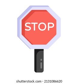 A stop board flat icon with stop written on a signboard

