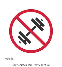 stop bodybuilding workout, forbidden exercise icon, prohibiting gym, closed flat vector illustration