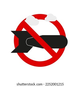 Hör auf, kein Zeichen zu bombardieren! Fallende Bombe, flache Vektorgrafik einzeln auf weißem Hintergrund.