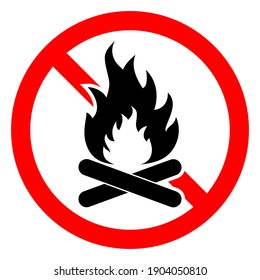 Stop bonfire icon. No fire icon. Red ban of flame sign. Vector illustration. Make a fire is prohibited