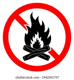 Stop bonfire icon. No fire icon. Red ban of flame sign. Vector illustration. Make a fire is prohibited