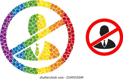 Stop boss collage icon of round dots in variable sizes and spectrum color tints. A dotted LGBT-colored stop boss for lesbians, gays, bisexuals, and transgenders. Vector icon in LGBT flag colors.