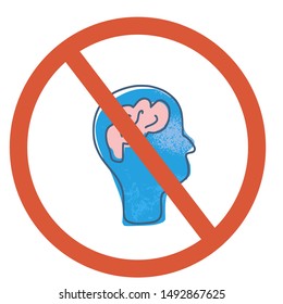 Stop brain sign icon. Restrict symbol. Vector  illustration.