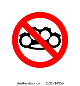 Stop brass knuckle. No Weapon Robber. Red prohibitory sign. Ban Danger Burglar vector illustration