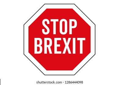 Stop Brexit text written in white letters on top of red stop sign with red frame and black outline. Concept for UK Parliament Brexit discussions to not exit the EU. Vector illustration. - Shutterstock ID 1286444098