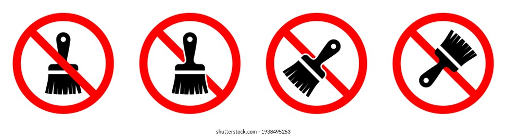 Stop brush icon. Do not paint signs set. No paint brush sign . Vector illustration.