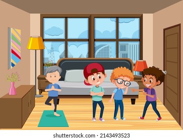 Stop bullying concept with cartoon character illustration