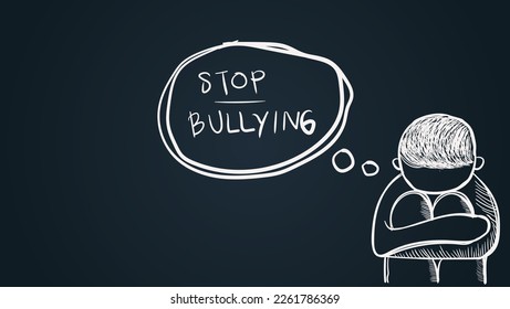 Stop bullying concept with a depressed child mixed with artistic hand lettering, very suitable for bullying campaigns.