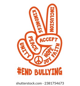 Stop Bullying design with peace hand sign silhouette for Unity day