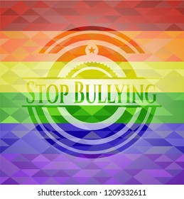 Stop Bullying emblem on mosaic background with the colors of the LGBT flag