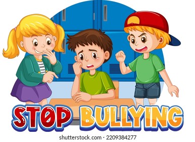 Stop bullying kids text design illustration