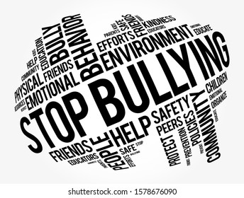 Stop Bullying is a movement to create safer, more respectful, and supportive environments for everyone, word cloud concept background
