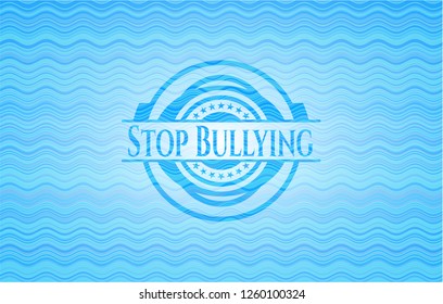 Stop Bullying sky blue water wave emblem background.