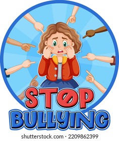 Stop Bullying text with cartoon character illustration