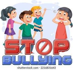 Stop Bullying text with cartoon character illustration