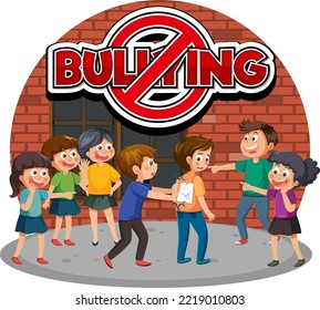 Stop Bullying text with cartoon character illustration