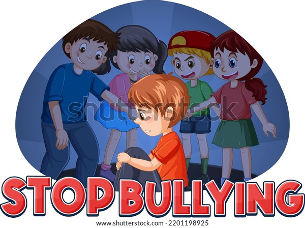 Stop Bullying Text Cartoon Character Illustration Stock Vector (Royalty ...