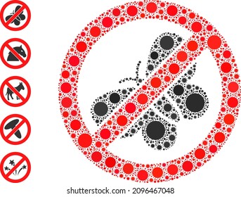 Stop butterfly mosaic icon. Vector mosaic made from random infection icons. Covid-2019 collage stop butterfly icon, and other icons. Stop butterfly collage for medical templates.