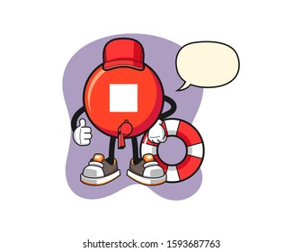 Stop button beach lifeguard with speech bubble cartoon. Mascot Character vector.