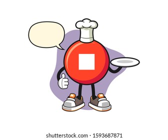 Stop button chef with speech bubble cartoon. Mascot Character vector.