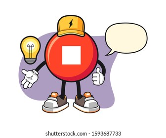 Stop button electrician with speech bubble cartoon. Mascot Character vector.