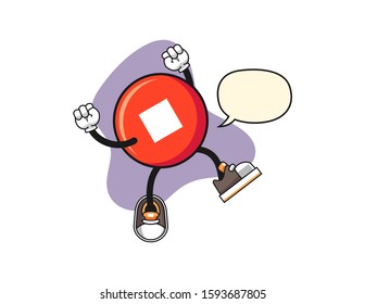 Stop button excited with speech bubble cartoon. Mascot Character vector.