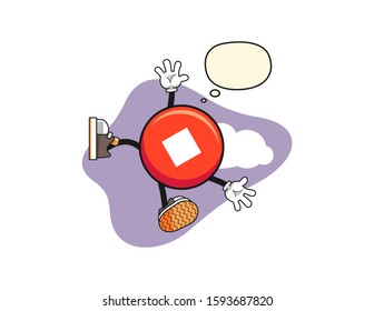 Stop button fall from sky with thought bubble cartoon. Mascot Character vector.