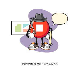 Stop button fashion designer with speech bubble cartoon. Mascot Character vector.