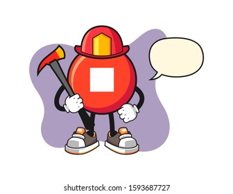 Stop button firefighter with speech bubble cartoon. Mascot Character vector.