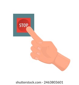 Stop button. Hand presses the stop button, vector illustration