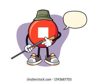 Stop button hunter with speech bubble cartoon. Mascot Character vector.