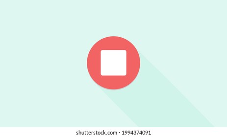 Stop Button icon Vector design illustration with shadow isolated on a light blue background. Red circle and white square symbol for Media,  video, or audio. HD movie size.