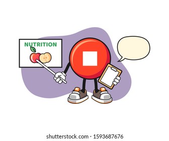 Stop button nutritionist with speech bubble cartoon. Mascot Character vector.