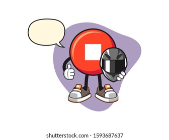 Stop button racer with speech bubble cartoon. Mascot Character vector.