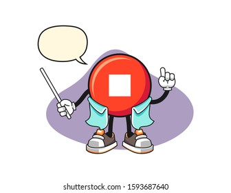 Stop button scientist professor with speech bubble cartoon. Mascot Character vector.