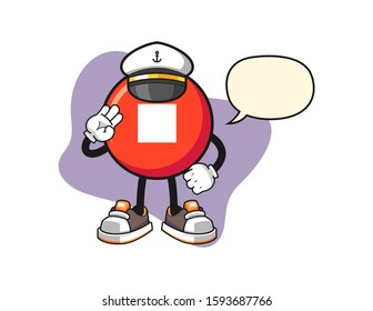 Stop button ship master with speech bubble cartoon. Mascot Character vector.