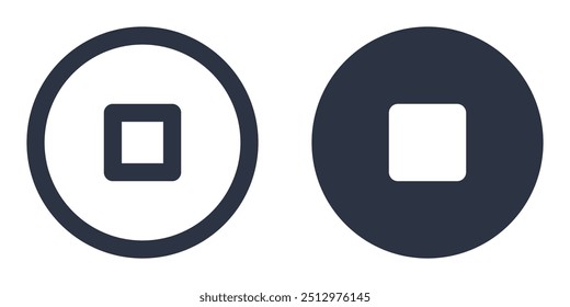 Stop Button simple icons set designed in filled, outline, line and stroke style