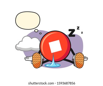 Stop button sleep with thought bubble cartoon. Mascot Character vector.
